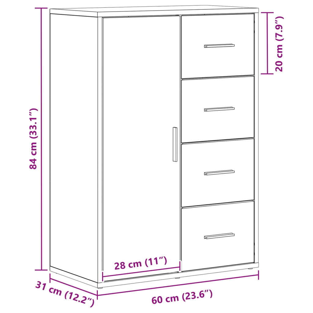 Sideboard in Quercia Artigianale 60x31x84 cm in Legno Ingegnerizzato