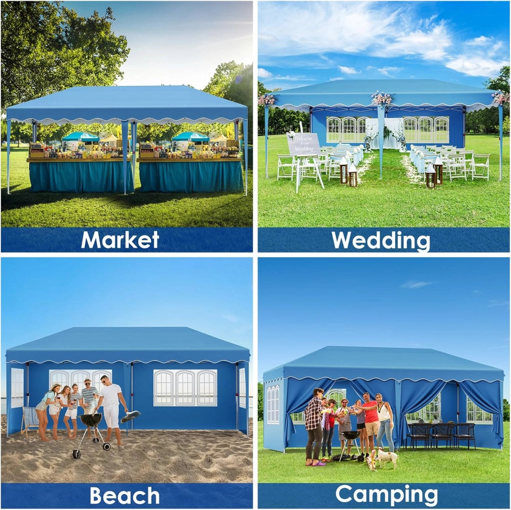 Gazebo 3x6 Pieghevole Impermeabile, Gazebo Esterno Resistente, Pergola con 4 Pannelli Laterali, 420D Oxford, Protezione UV 50+, Spiaggia, Cortile, Giardino, Campeggio, Matrimonio, Fiera, Blu