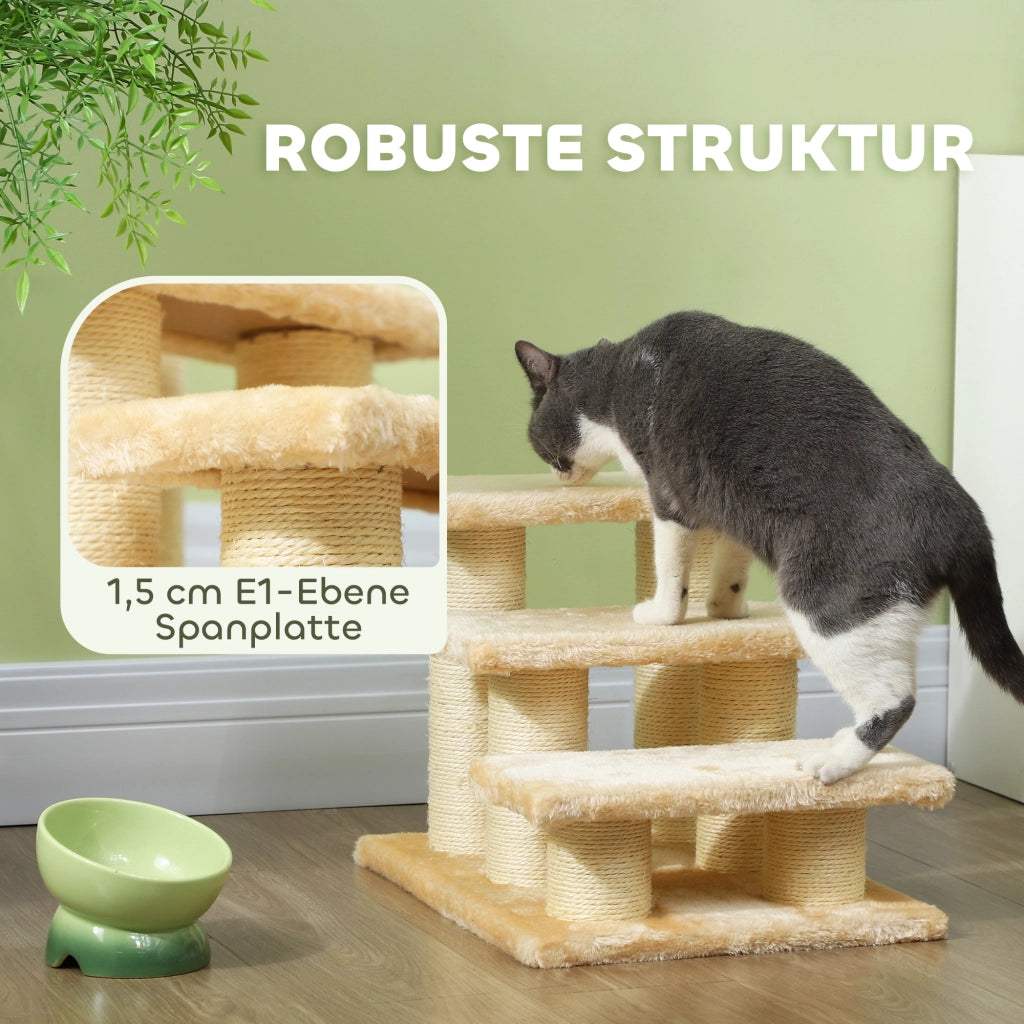 Tiragraffi per gatti con piattaforme e colonne in sisal per arrampicarsi e riposare in truciolato beige 45 × 35 × 34 cm