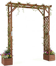 Arco da Giardino con 2 Fioriere, Pergola Esterno per Rampicanti | Pergolato Decorativo in Legno con 2 Grigliati e Tettuccio, per Matrimonio e Feste, 208 x 55 x 220 cm