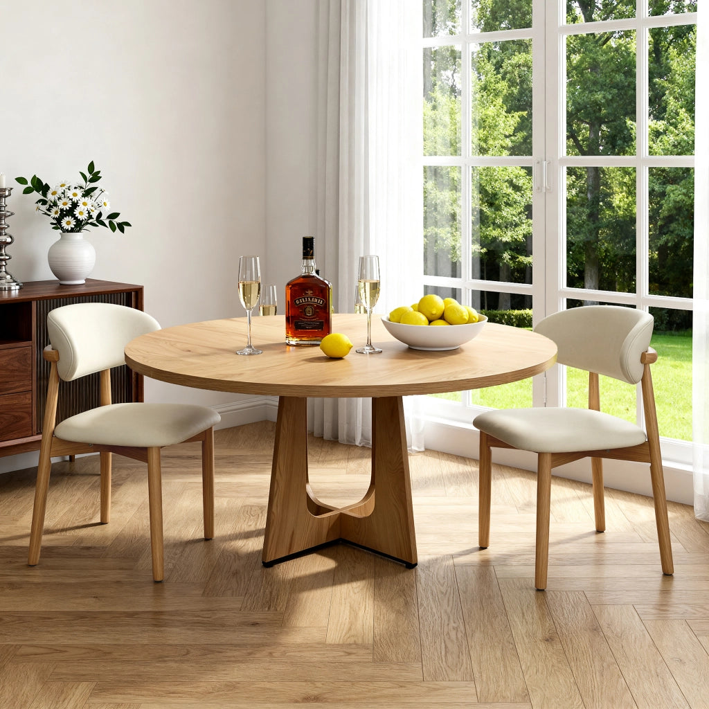 Sedia da sala da pranzo ergonomica set da 2 con piedini antiscivolo e struttura in legno di quercia PU bianco