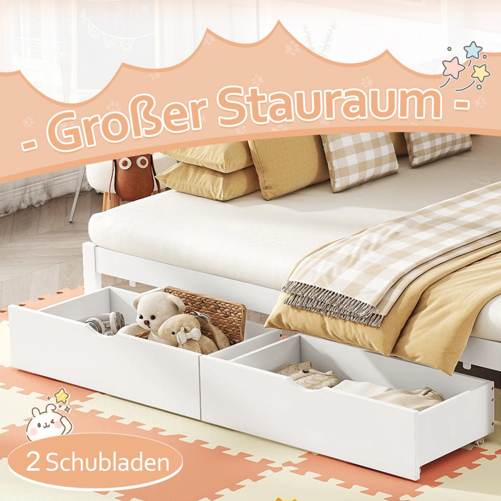 Letto a Castello 90 x 200 cm con letto estraibile; 2 cassetti; in Pino e MDF; Bianco