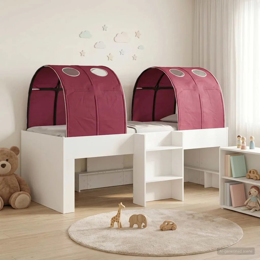 Letto con Tunnel 4 pcs Bianco e Rosso Legno ingegnerizzato
