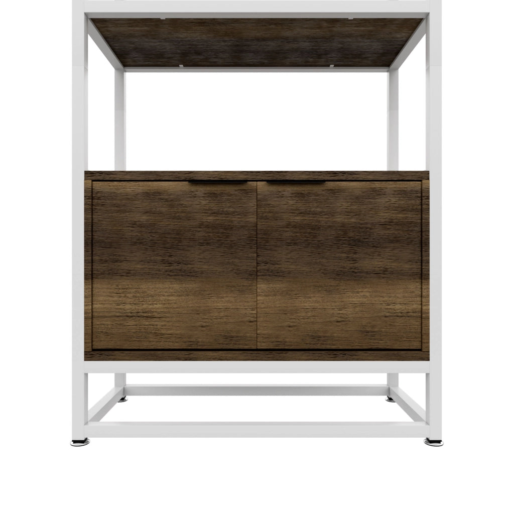 Edo - Scaffale Libreria a Muro 76x162,5x33,5 cm 3 Ripiani con Mobiletto 2 Ante in Legno Oak Struttura in Metallo Bianco
