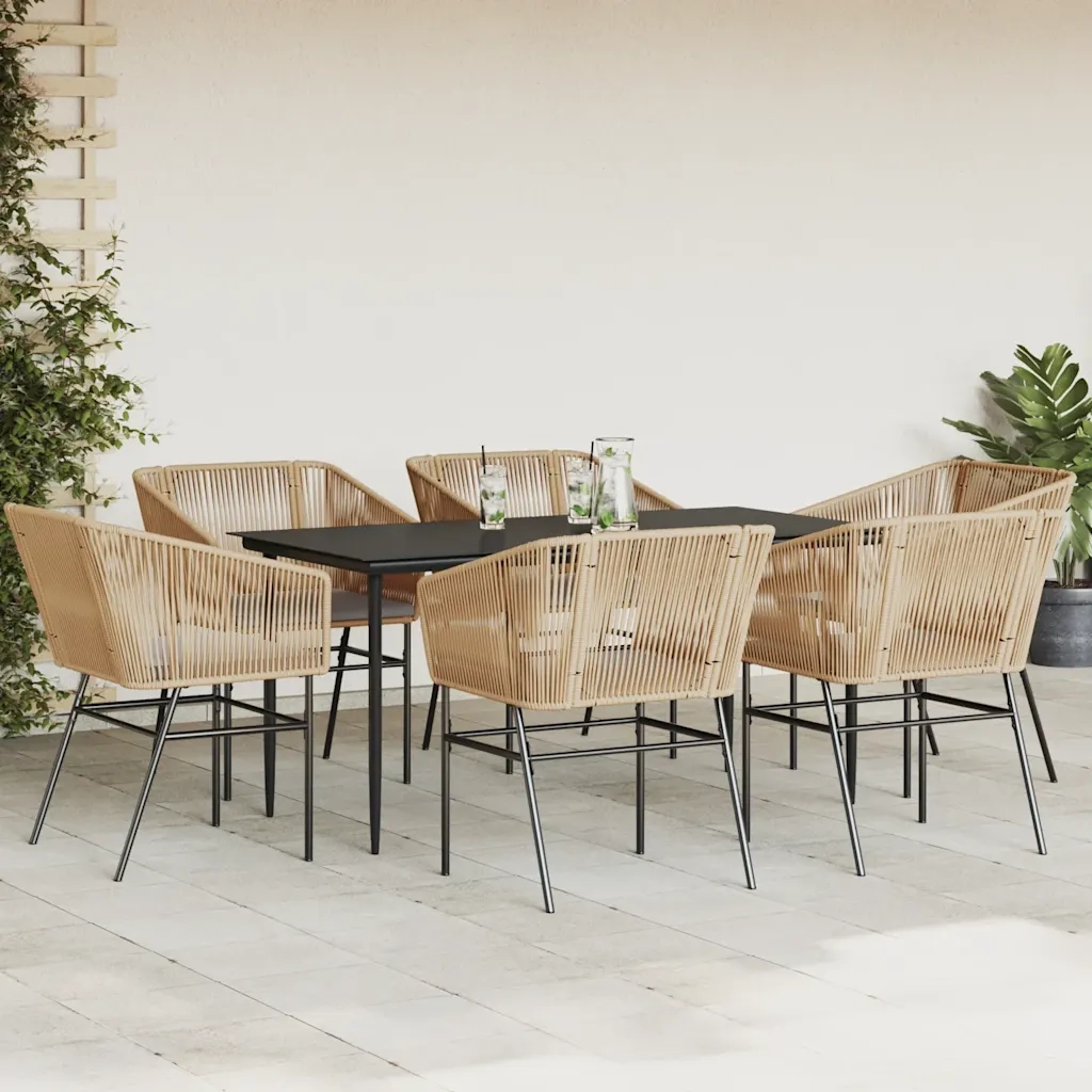 Set Pranzo da Giardino 7pz con Cuscini Marrone Polyrattan Vetro 3334524