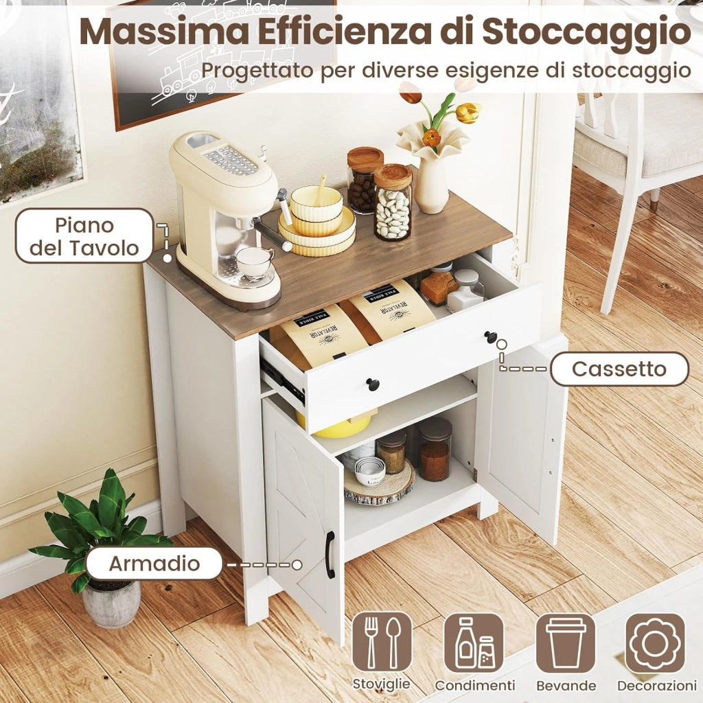 Credenza da Cucina, Armadio con Cassetto, 2 Ante e Ripiano Regolabile, Mobili Multifunzionali per Sala da Pranzo e Cucina, 76 x 40 x 85 cm