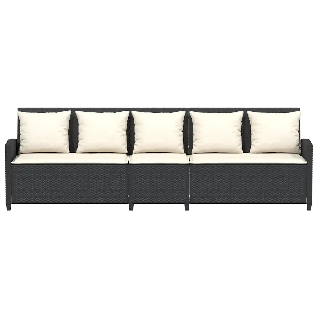 Divano da Giardino a 5 Posti con Cuscini Nero in Polyrattan
