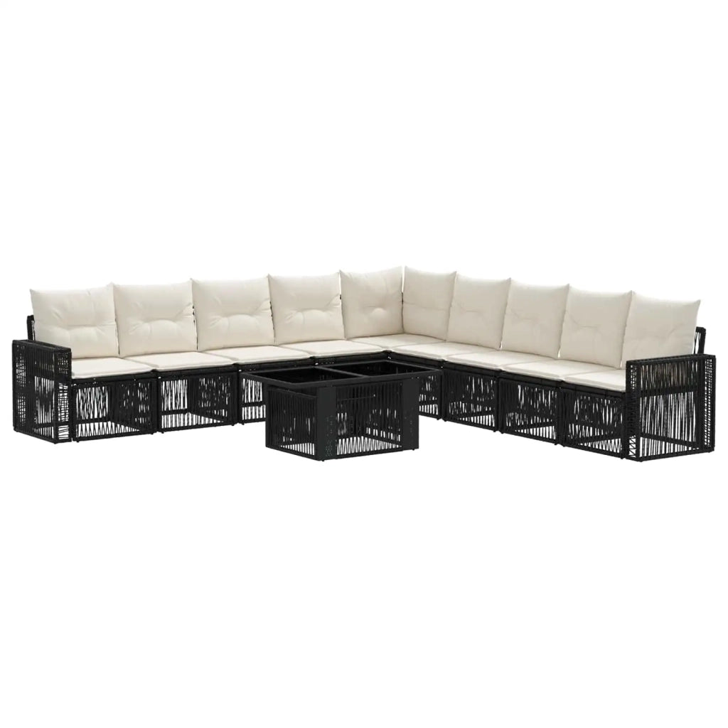 Set Divano da Giardino 10 pz Nero e Bianco Crema polyrattan 3436801