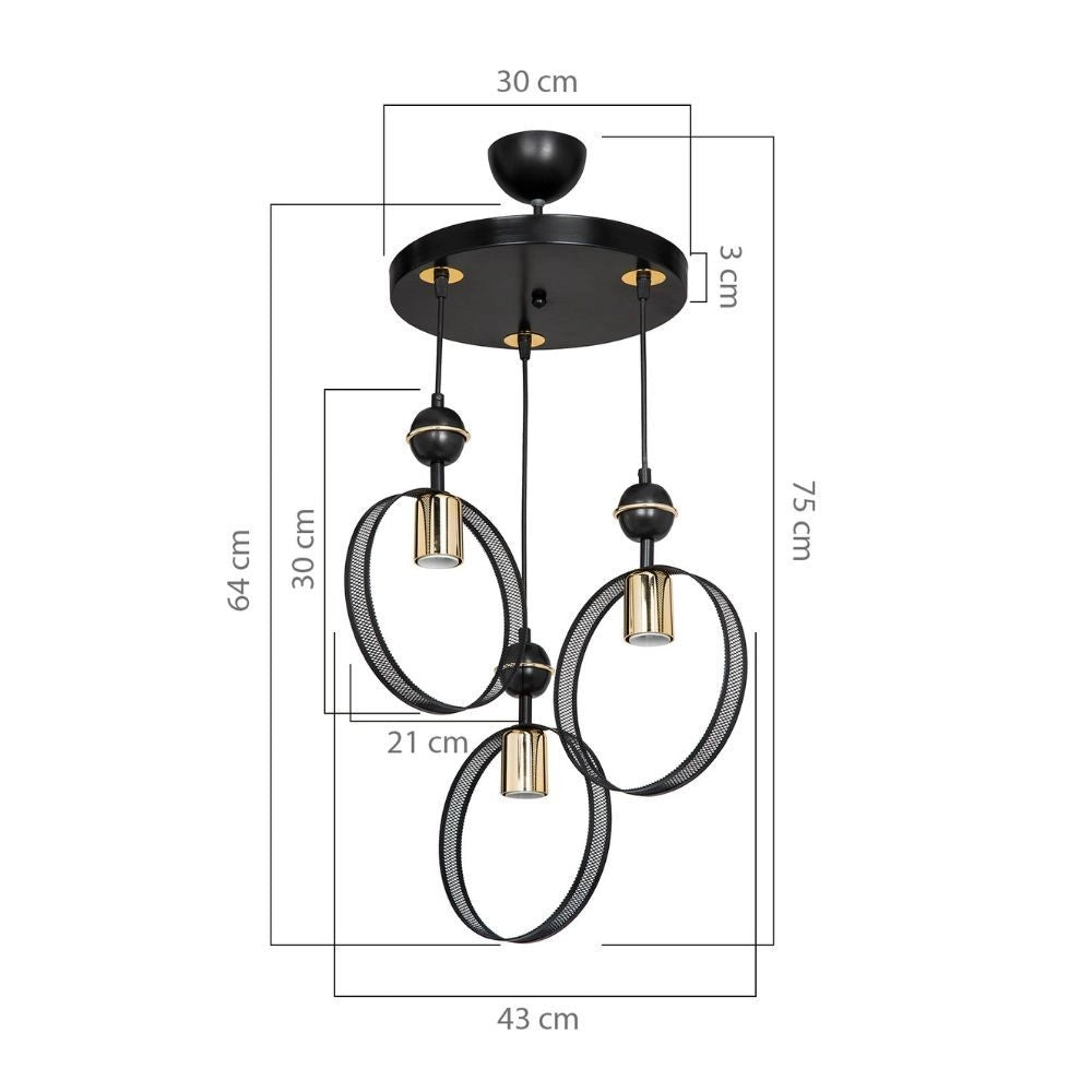 Lampada a sospensione con tre portalampada a cerchio Esin MDL4423