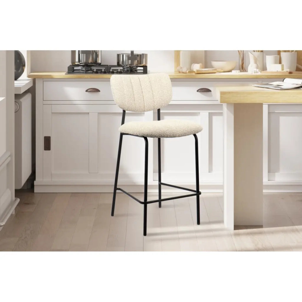Sedia da bancone VENTURA – Tessuto beige – Piedi in metallo nero – Altezza 97 cm – Stile design/industriale