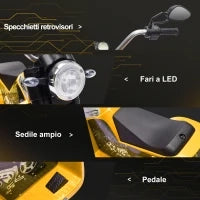 Moto Elettrica per Bambini a 3 Ruote con Luci e Suoni, Batteria Ricaricabile 6V, Velocità 2 km/h, per Bimbi da 18-36 Mesi, 72cmx57cmx56cm Gialla