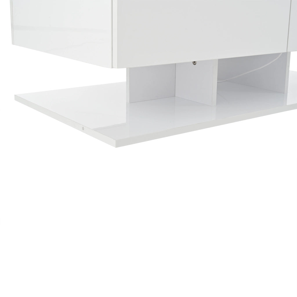 TAVOLINO DA SALOTTO 100x50x35 cm Bianco lucido con 2 cassetti e piano in vetro