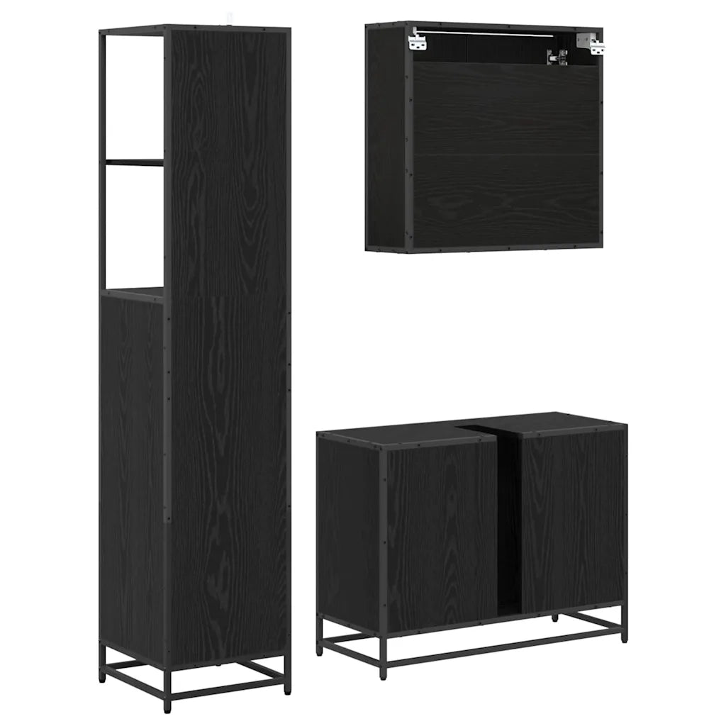 Set di mobili per il bagno 3 pcs Rovere Nero Legno multistrato 3402383