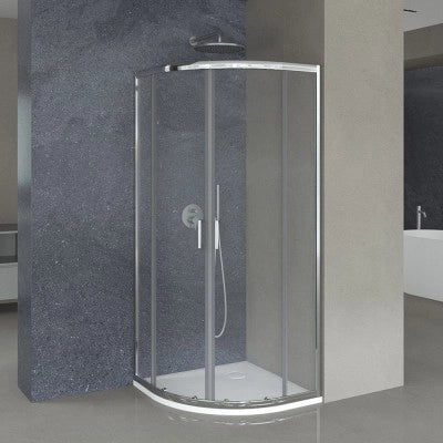 Box doccia semicricolare 90x90 doppio scorrevole con vetro temperato trasparente e profili cromo Geo
