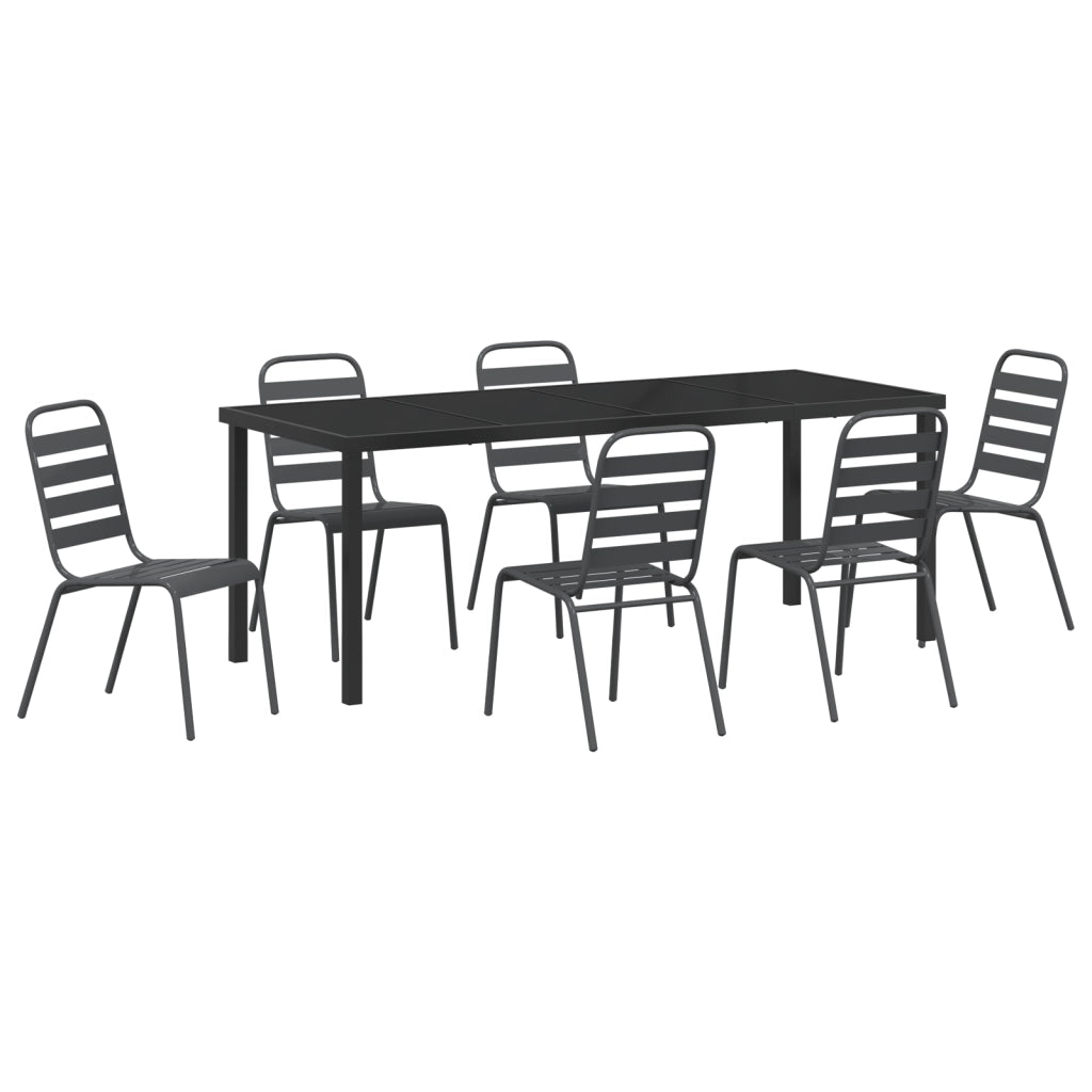 Set da Pranzo da Giardino 7 Pezzi in Acciaio Grigio Scuro