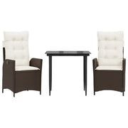 Set da Pranzo da Giardino 3pz | Set Salotto da Giardino con Cuscini in Polyrattan Marrone