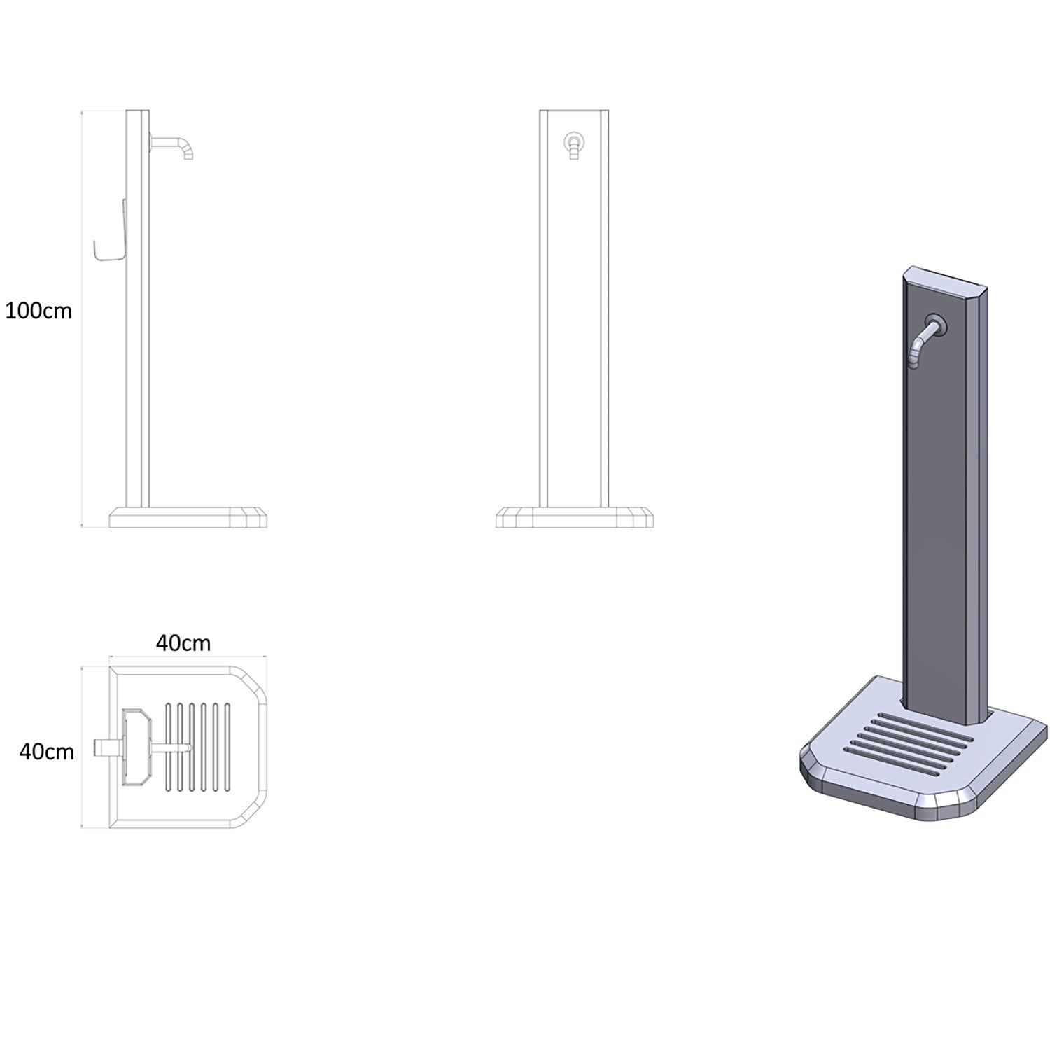 Fontana da Giardino Design a Colonna Ovale Rubinetto in Ottone con Base in Cemento Verde