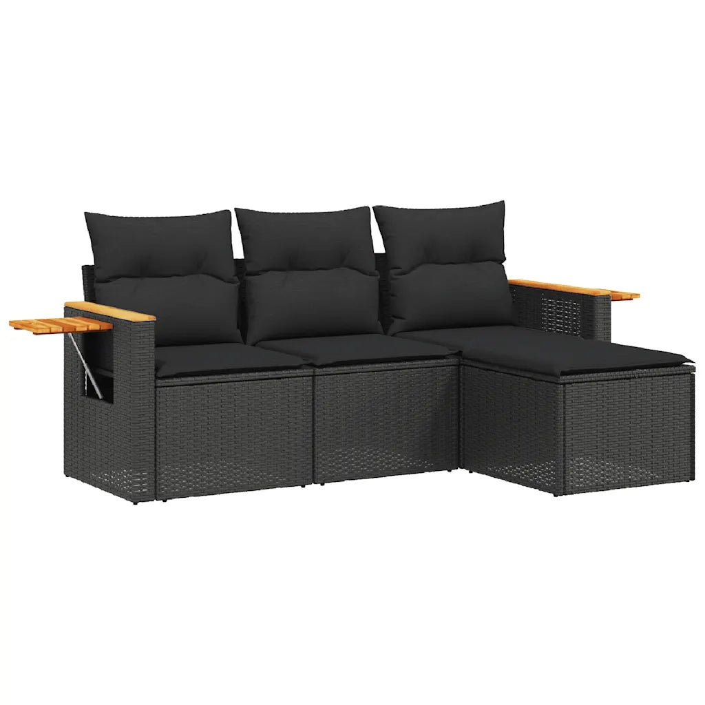 Set Divani da Giardino 4 pz | Set Salotto da Giardino con Cuscini Nero in Polyrattan