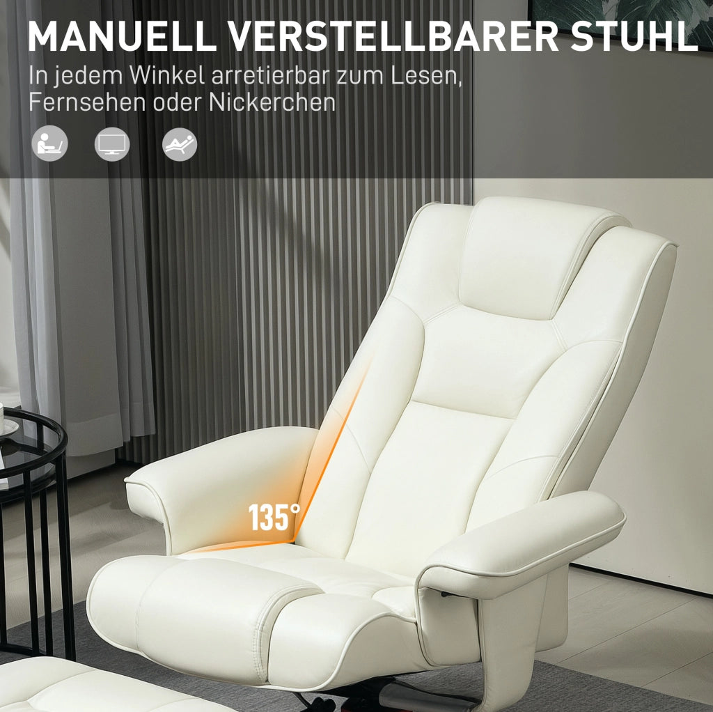 Poltrona relax reclinabile con poggiapiedi, crema
