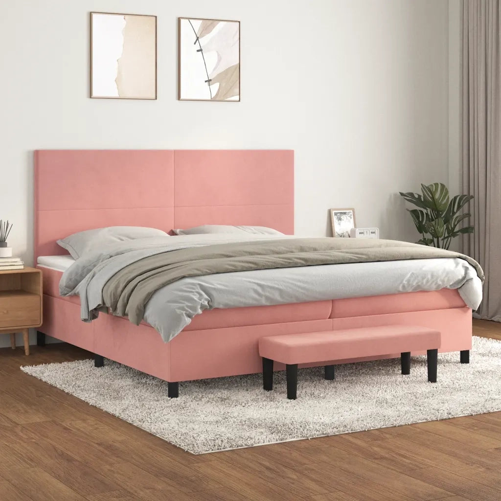 Giroletto a Molle con Materasso Rosa 200x200 cm in Velluto 3137748