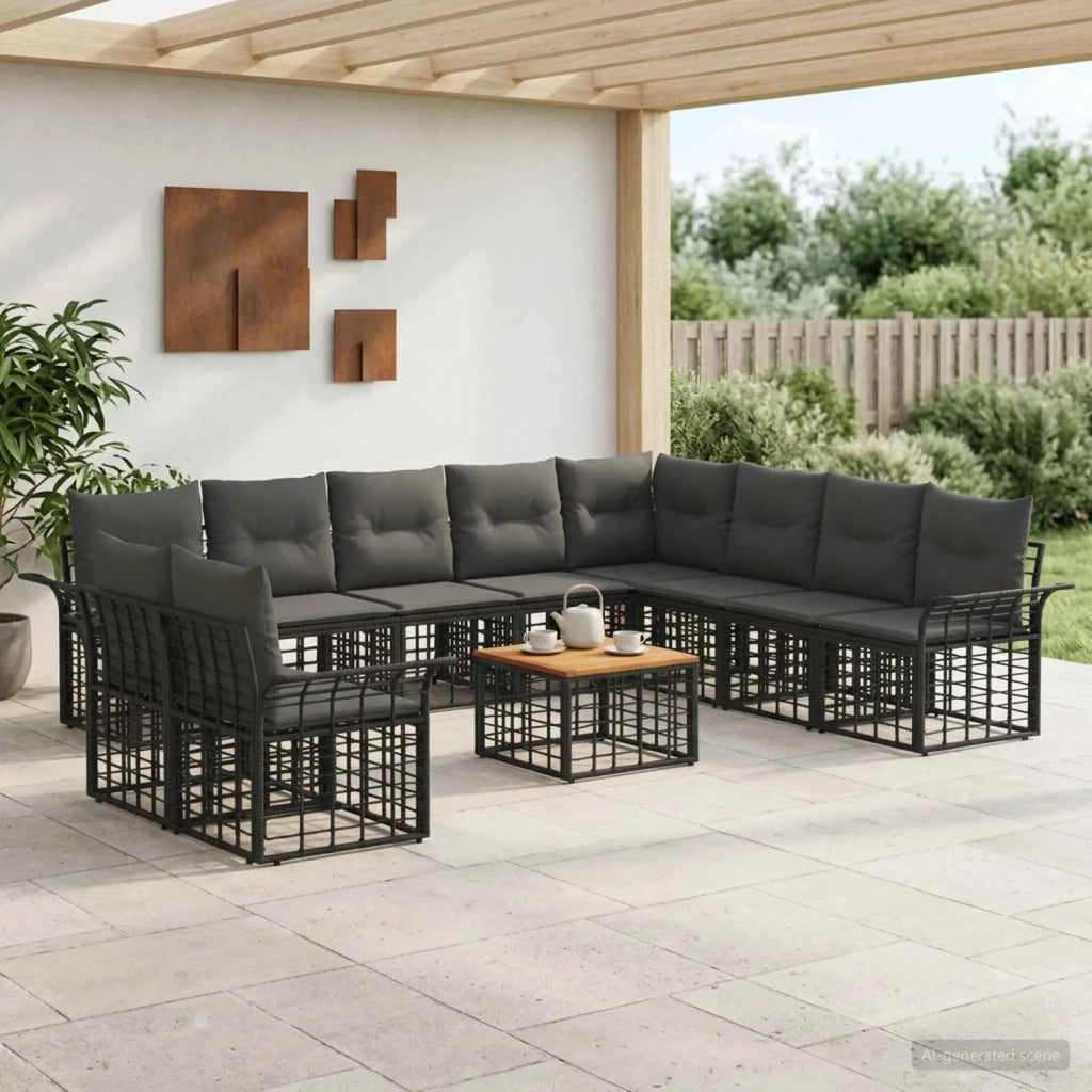 Set di divani da esterno 11 pcs Nero e Grigio scuro Poliestere 3437721