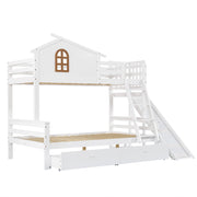 Letto a Castello 90x200 cm e 120x200 cm; 2 Posti; con Scivolo e Cassetti - Bianco