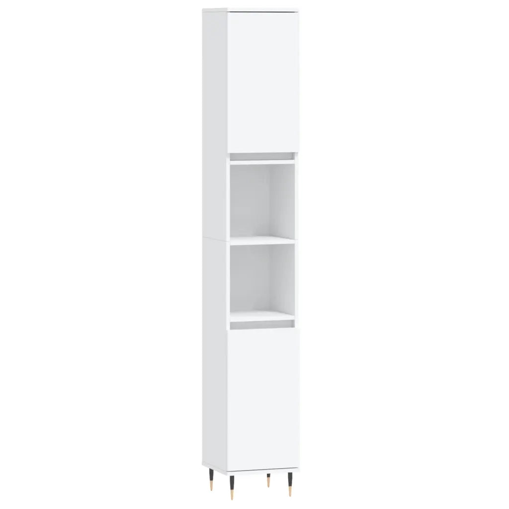 Mobiletto da bagno bianco con ampio spazio contenitivo 30 x 30 x 190 cm stile industriale legno composito bianco 02_0048985