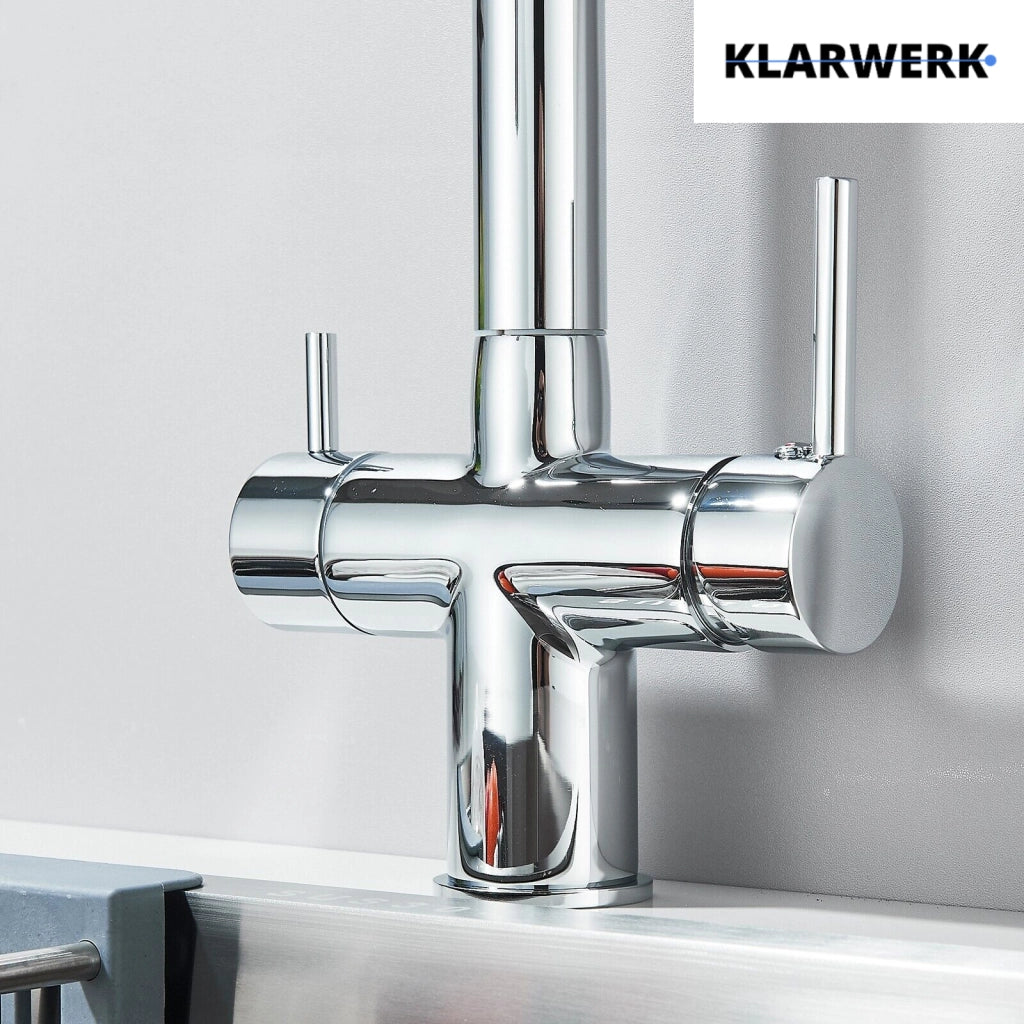 Jana | Rubinetto estensibile premium a 3 vie cromato lucido | Rubinetto osmosi da cucina in acciaio inox |. Filtro 3 connessioni ad arco alto