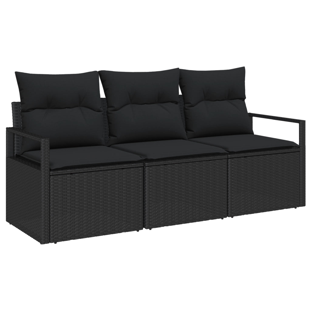 Set di divani da giardino vitaXL 3 pezzi con cuscini neri in rattan