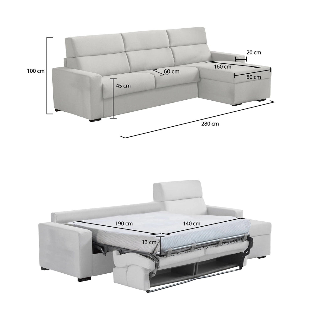 Pusiano, Divano Letto con Penisola Sfoderabile Made in Italy, 280x160 cm Grigio Chiaro
