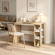 Scrivania lineare con ripiano, in truciolato, bianco e rovere chiaro, per camera da letto e ufficio, 100 × 44 × 74 cm