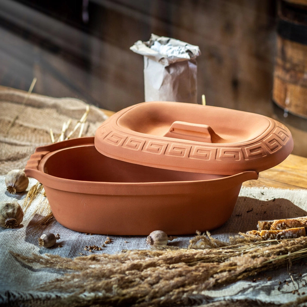 Vaso in terracotta KADAX Roman Clay Pot 5 L, forma ovale grande con coperchio.