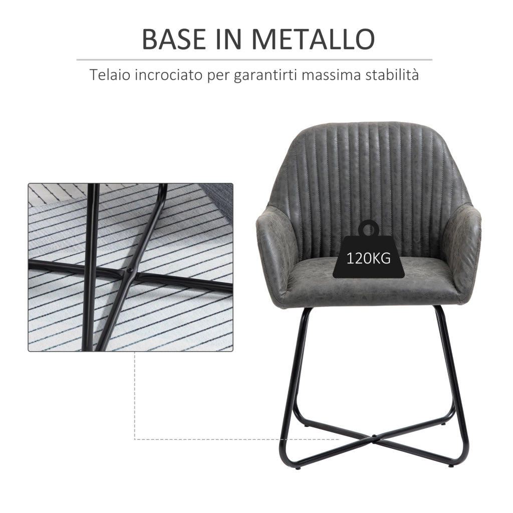 Set 2 Sedie Imbottite 60x56,5x85 cm in Similpelle Grigie