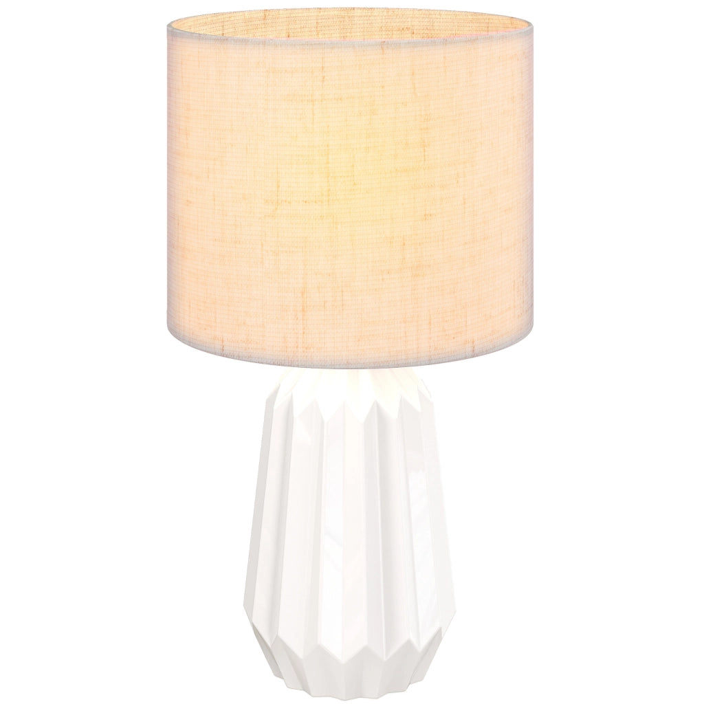 Lampada da Tavolo Retro in Ceramica e Lino ¨C zephmum ¨C 40W Bianco e Beige
