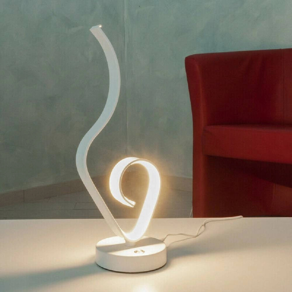 Trade Shop - Lume Da Comodino Ad Onda Design Moderno 10 W Lampada Tavolo Abatjour 39x15 Luce -