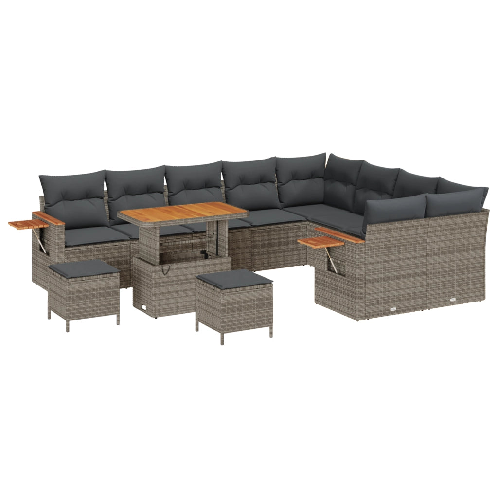 Set divani giardino  12 Pezzi con Cuscini Grigio Polirattan Acacia