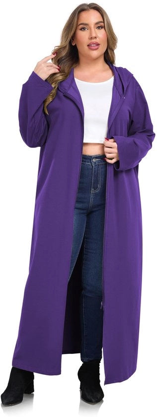 Camici da camera per donne con cappuccio, zip, accappatoio, cotone soffice, leggero, lungo, comodo, grandi taglie, hoodie, viola