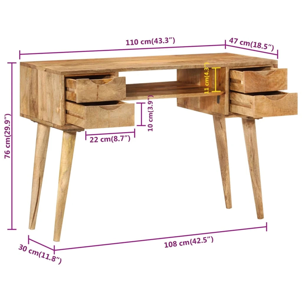 Scrivania postazione di lavoro scrivania per computer mobile da studio con cassetti 110 x 47 x 76 cm legno massello di mango marrone 02_0023462