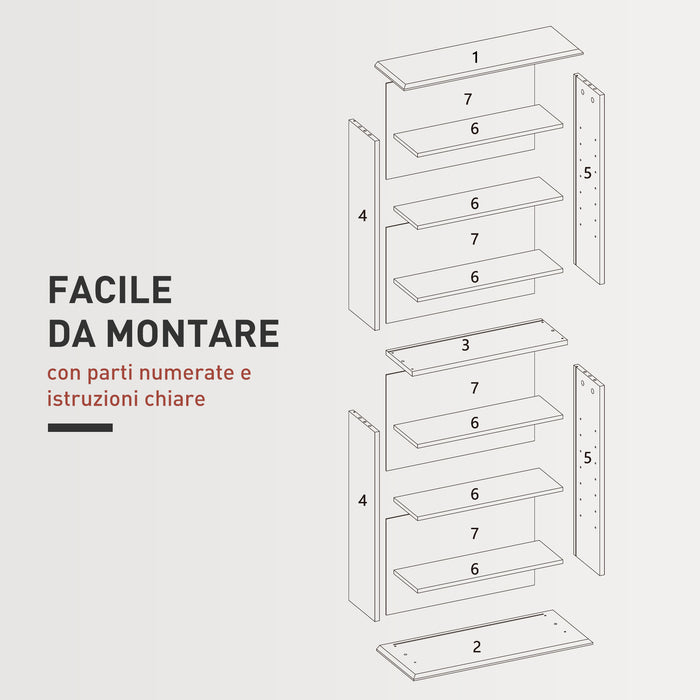 Libreria Porta CD e DVD 58x24x124,5 cm con 6 Ripiani Regolabili Nero