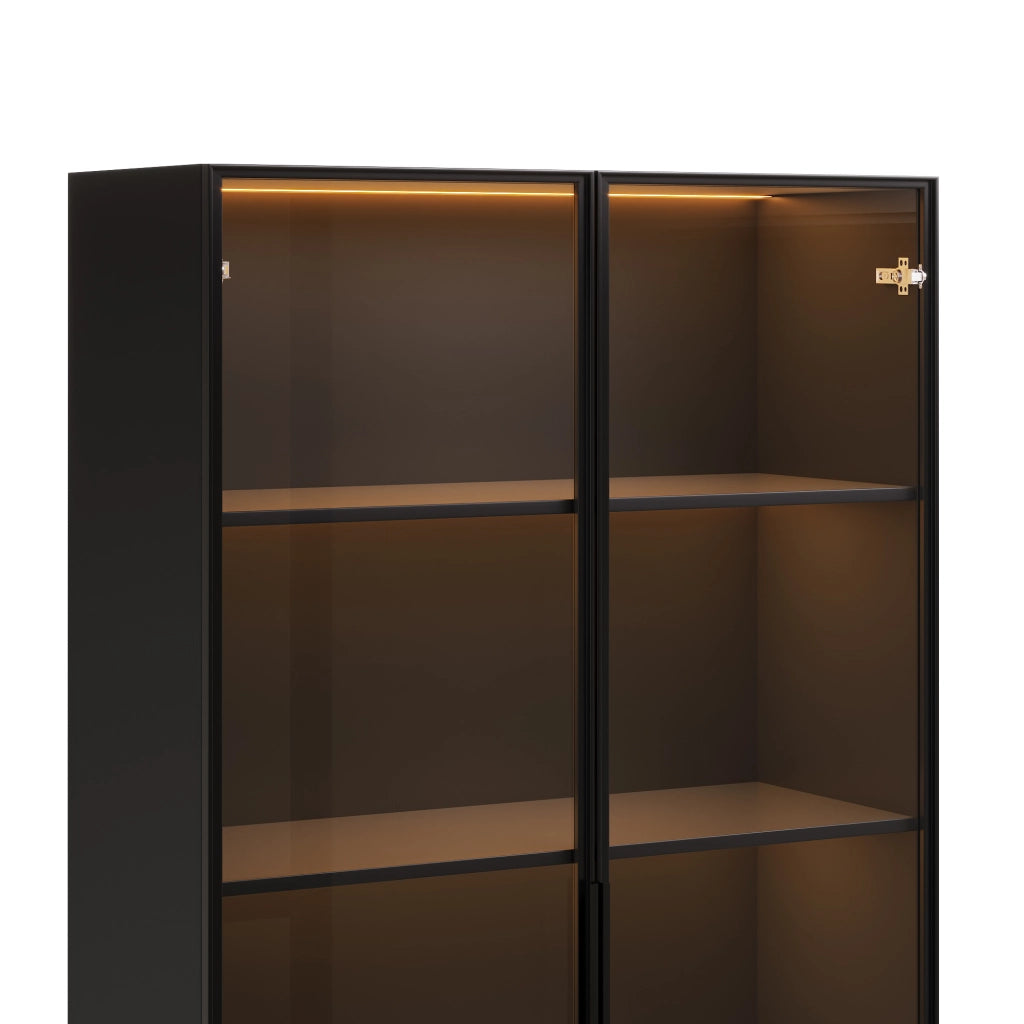 VETRINA LED 60x40x160 cm Nera in Pannello di truciolare e Vetro con 2 Cassetti