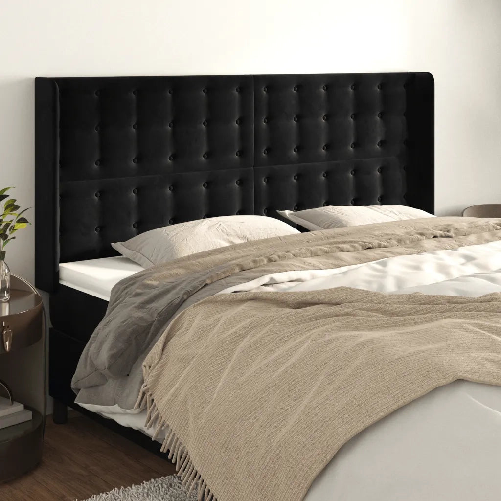 Testiera ad Orecchio Nera 203x16x118/128 cm in Velluto 3120082