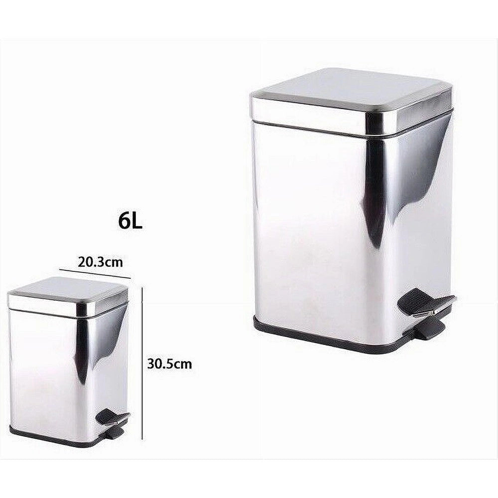 Trade Shop - Pattumiera In Acciaio A Pedale 6 Litri Bidone Cestino Spazzatura Quadrato 87446 -