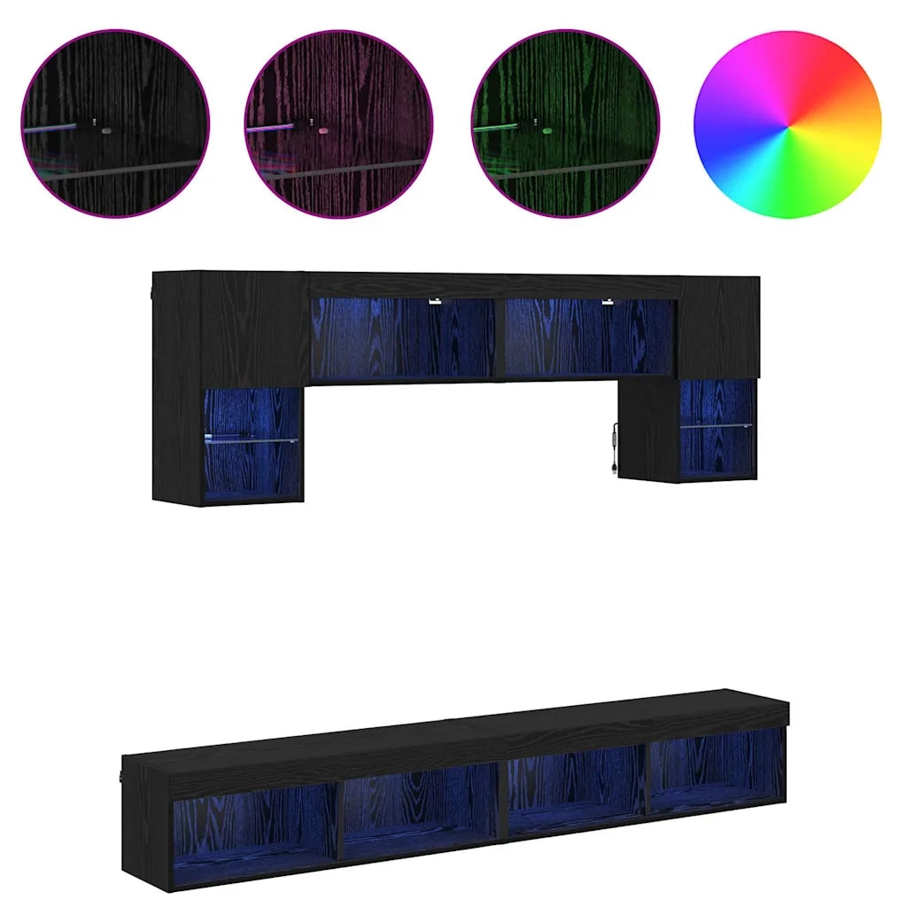 Unità a muro per TV con LED 6 pcs Rovere Nero Legno multistrato 3402964