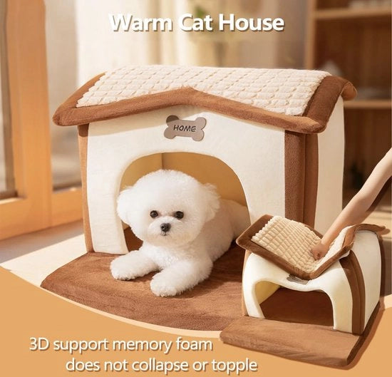 Casa per animali, casa per animali cartoon, rifugio per animali invernale, lettino per animali riscaldato, lettino per cani lavabile, casa per animali con cuscino estendibile (M, giallo)