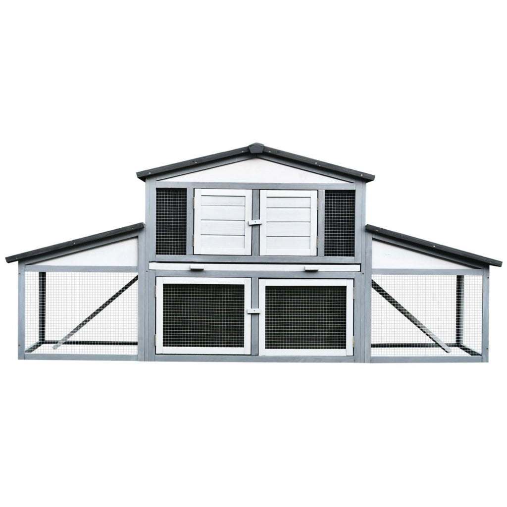 EasyComfort Conigliera da Esterno in Legno e Metallo, Gabbia per 2-3 Conigli o Roditori, Grigia e Bianca 225x70x100cm