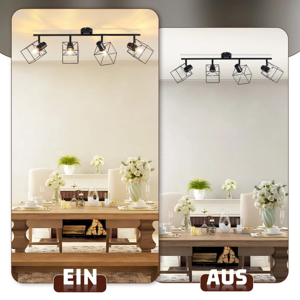 ZMH Faretto da soffitto 4 fiamme orientabile 350° lampada da soffitto vintage in metallo soggiorno