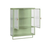 Moderno pensile con ante in vetro, due livelli di spazio chiuso, ripiano aperto e porta asciugamani, 70×23×78 cm, Verde
