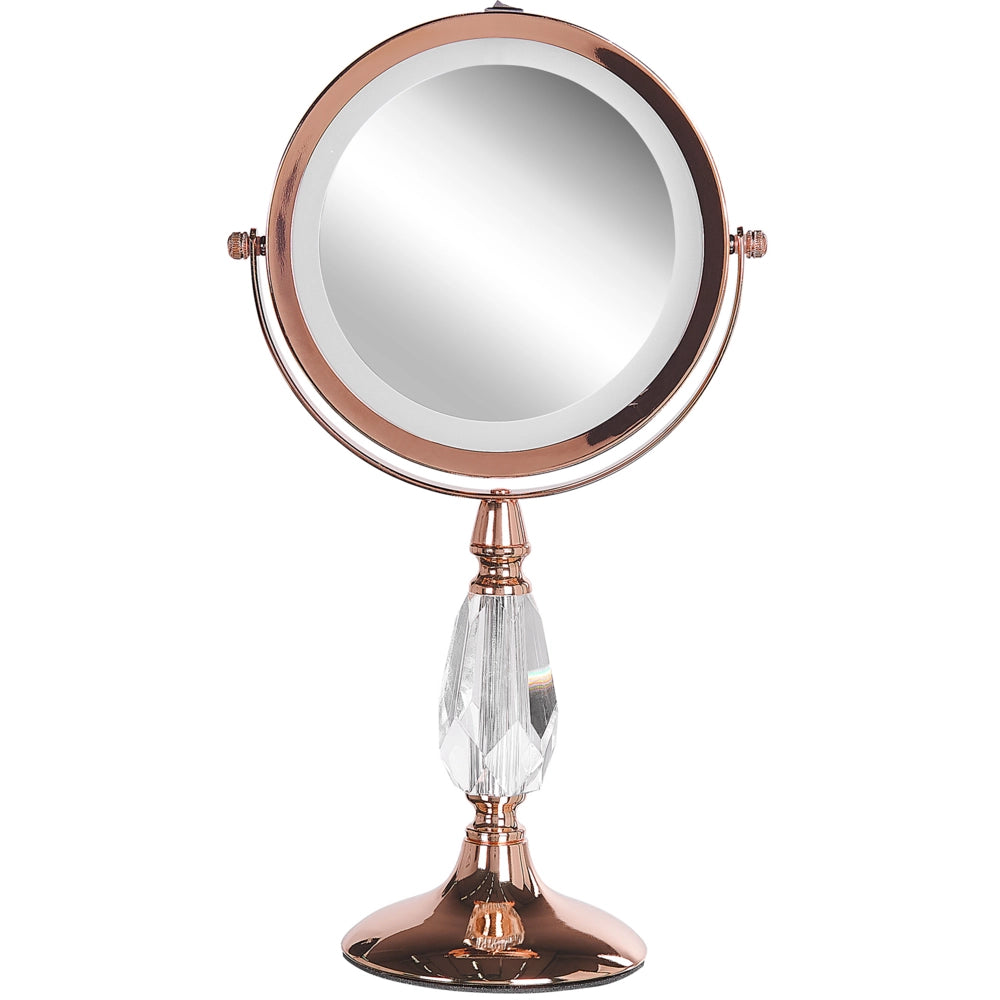 Specchio da tavolo double face per trucco a LED metallo rosa dorato ø 18 cm 1x / 5x