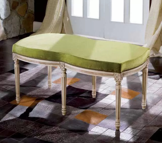 Divanetto/panca imbottita shabby in legno con intagli