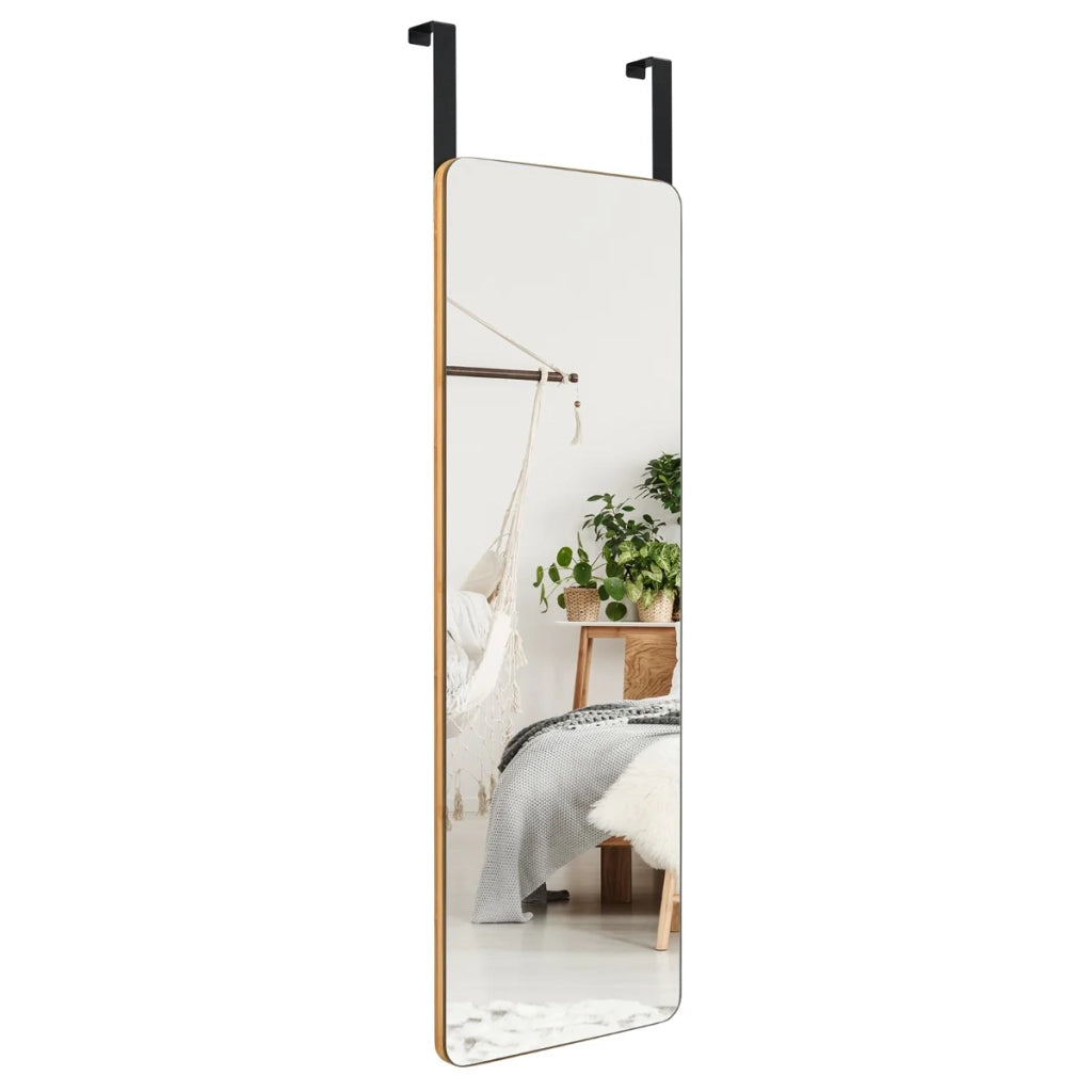 Specchio da parete rettangolare 100 x 35 cm con pellicola infrangibile e facile da appendere stile moderno in bambù naturale 20_0012878
